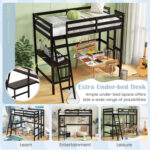 Twin Size Loft Bed Frame with Desk Angled and Built-in Ladder - Image 7