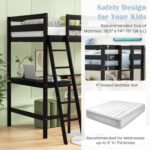 Twin Size Loft Bed Frame with Desk Angled and Built-in Ladder - Image 8