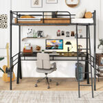 Twin Size Loft Bed Metal Bed Frame with Ladder and Guardrails - Image 5