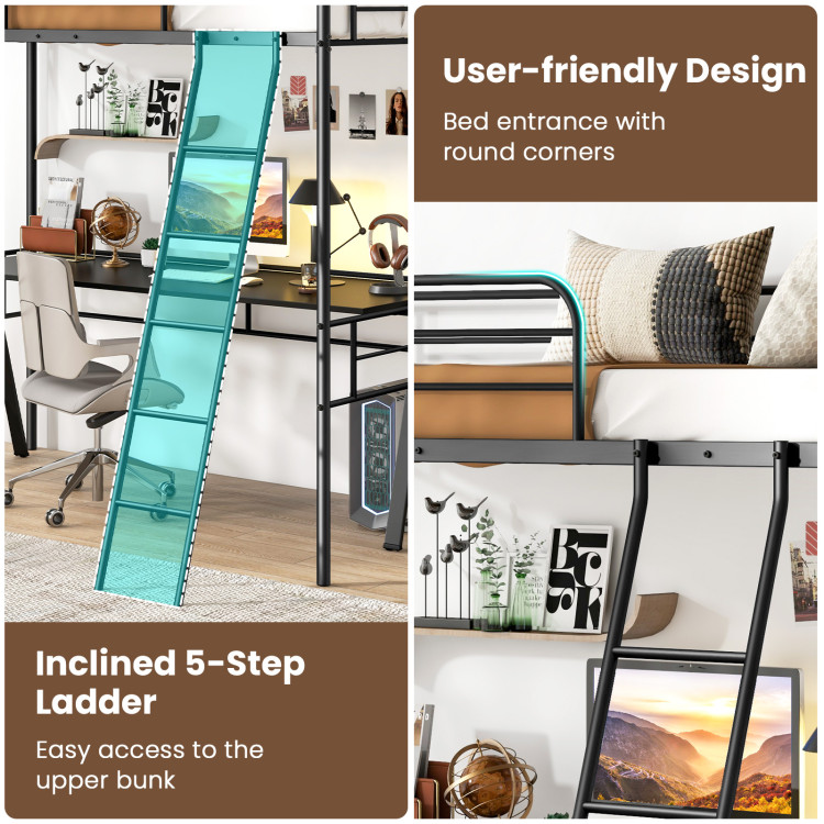 Twin Size Loft Bed Metal Bed Frame with Ladder and Guardrails - Image 6