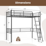 Twin Size Loft Bed Metal Bed Frame with Ladder and Guardrails - Image 4