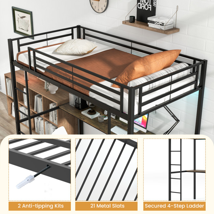 Twin Size Loft Bed Raised Platform Bed with Desk and 2 Storage Shelves - Image 10