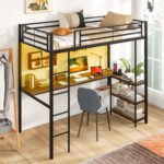 Twin Size Loft Bed Raised Platform Bed with Desk and 2 Storage Shelves - Image 3