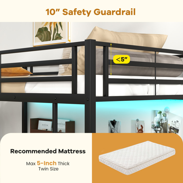 Twin Size Loft Bed Raised Platform Bed with Desk and 2 Storage Shelves - Image 9