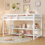 Twin Size Loft Bed with Storage Shelves Full-length Guardrails and Ladder - Image 2