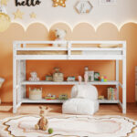 Twin Size Loft Bed with Storage Shelves Full-length Guardrails and Ladder - Image 3