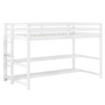 Twin Size Loft Bed with Storage Shelves Full-length Guardrails and Ladder