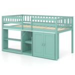 Twin Size Loft Bed with LED Lights and Kids Wooden Bed Frame