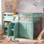 Twin Size Loft Bed with LED Lights and Kids Wooden Bed Frame - Image 2