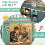 Twin Size Loft Bed with LED Lights and Kids Wooden Bed Frame - Image 9