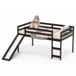 Twin Size Low Sturdy Loft Bed with Slide Wood