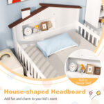 Twin Size Kids Montessori Bed with House-Shaped Headboard and Built-in Storage Shelf - Image 12