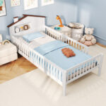 Twin Size Kids Montessori Bed with House-Shaped Headboard and Built-in Storage Shelf - Image 3