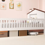 Twin Size Kids Montessori Bed with House-Shaped Headboard and Built-in Storage Shelf - Image 7