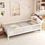 Twin Size Kids Montessori Bed with House-Shaped Headboard and Built-in Storage Shelf - Image 9