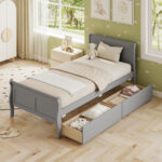 Twin Size Sleigh Bed with 2 Storage Drawers Wood Platform Bed Frame - Image 2