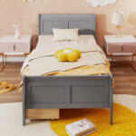 Twin Size Sleigh Bed with 2 Storage Drawers Wood Platform Bed Frame - Image 3