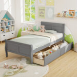 Twin Size Sleigh Bed with 2 Storage Drawers Wood Platform Bed Frame - Image 5