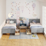 Twin Size Sleigh Bed with 2 Storage Drawers Wood Platform Bed Frame - Image 6