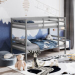 Twin Size Sturdy Wooden Bunk Beds with Ladder and Safety Rail - Image 2