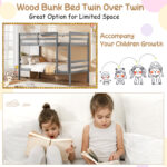 Twin Size Sturdy Wooden Bunk Beds with Ladder and Safety Rail - Image 6