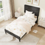 Twin/Full/Queen Size Upholstered Platform Bed Frame with High Headboard - Image 2