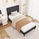 Twin/Full/Queen Size Upholstered Platform Bed Frame with High Headboard - Image 3