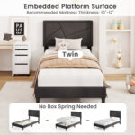 Twin/Full/Queen Size Upholstered Platform Bed Frame with High Headboard - Image 7