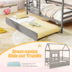 Twin Size Wooden Platform House Bed with Trundle and Roof - Image 6