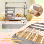 Twin Size Wooden Platform House Bed with Trundle and Roof - Image 8