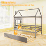 Twin Size Wooden Platform House Bed with Trundle and Roof - Image 4