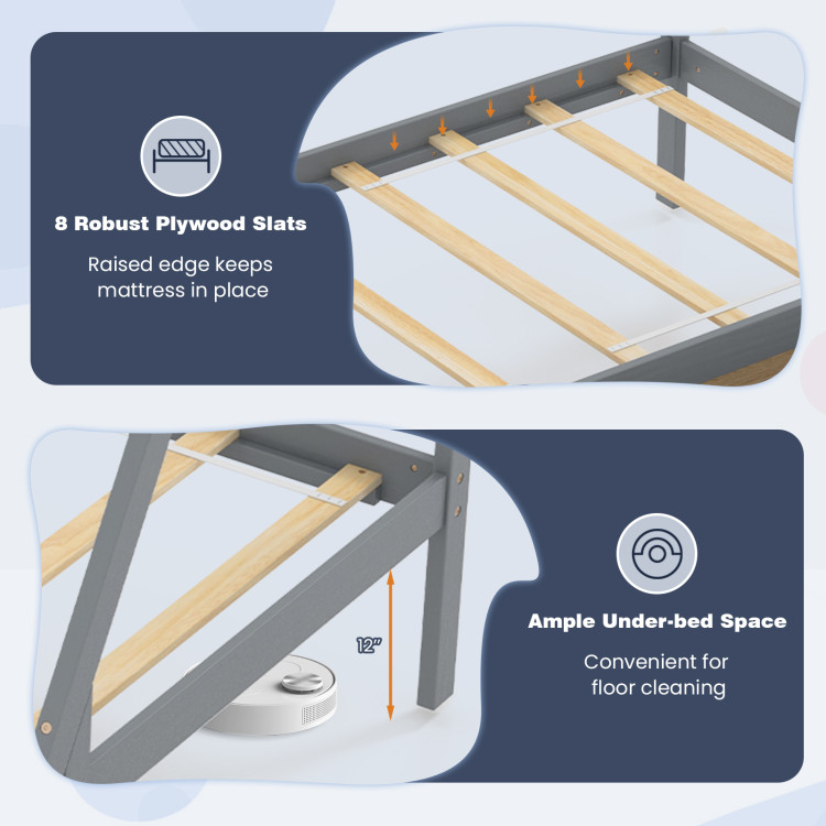 Twin Size Wooden Tent Platform House Bed with 2 Drawers - Image 10