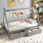 Twin Size Wooden Tent Platform House Bed with 2 Drawers - Image 5