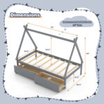 Twin Size Wooden Tent Platform House Bed with 2 Drawers - Image 4