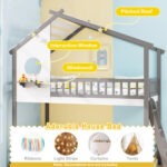 Twin over Twin House Bunk Bed with Roof and Guardrails for Kids - Image 10