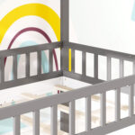 Twin over Twin House Bunk Bed with Roof and Guardrails for Kids - Image 11