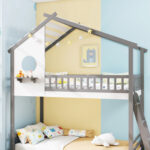 Twin over Twin House Bunk Bed with Roof and Guardrails for Kids - Image 13