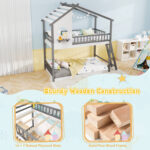 Twin over Twin House Bunk Bed with Roof and Guardrails for Kids - Image 8