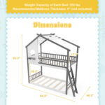 Twin over Twin House Bunk Bed with Roof and Guardrails for Kids - Image 4