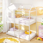 Twin over Twin House Bunk Bed with Roof and Full-length Guardrails - Image 2