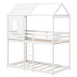 Twin over Twin House Bunk Bed with Roof and Full-length Guardrails