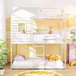 Twin over Twin House Bunk Bed with Roof and Full-length Guardrails - Image 5