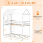 Twin over Twin House Bunk Bed with Roof and Full-length Guardrails - Image 4