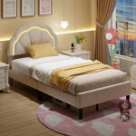 Upholstered LED Bed Frame with Adjustable Flower Headboard and Metal Support Feet - Image 3