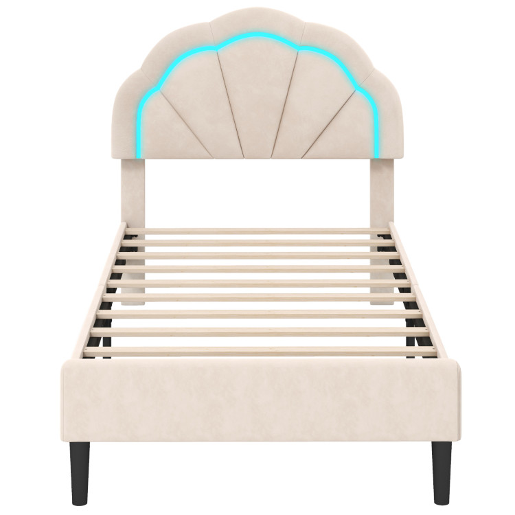 Upholstered_LED_Bed_Frame_Twin_Size-3.jpg Upholstered LED Bed Frame with Adjustable Flower Headboard and Metal Support Feet - Image 1