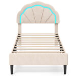 Upholstered LED Bed Frame with Adjustable Flower Headboard and Metal Support Feet - Image 4