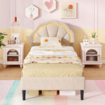Upholstered LED Bed Frame with Adjustable Flower Headboard and Metal Support Feet - Image 6