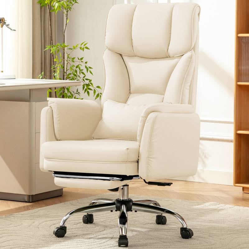 White Upholstered Big and Tall Executive Office Chair with Footrest