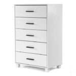 Modern Farmhouse Solid Wood 5 Drawer Bedroom Chest in White Wooden Finish - Image 2