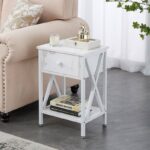 Set of 2 - Rustic Farmhouse 1-Drawer Nightstand Bedside Table in White - Image 4